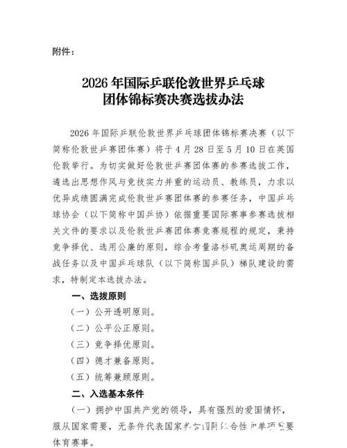 中国乒协公示伦敦世乒赛团体赛选拔办法